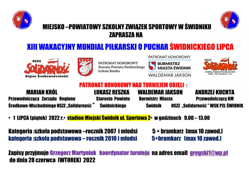 XIII WAKACYJNY MUNDIAL PIŁKARSKI O PUCHAR ŚWIDNICKIEGO LIPCA